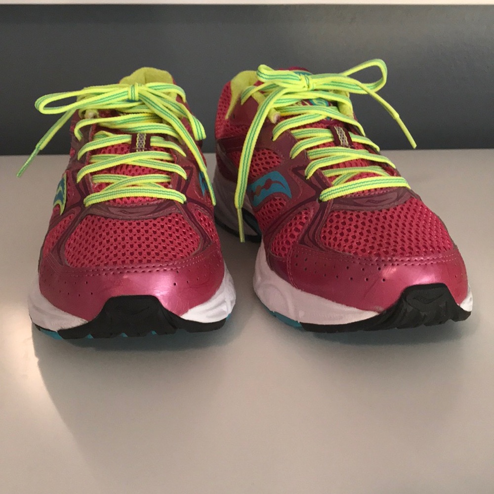 Pink and Yellow Saucony Athletic Shoes